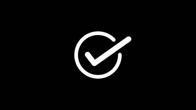white check mark on black background, checkmark animation symbol, yes approve choice, approved tick mark, verified symbol, yes icon,on alpha transparent background.