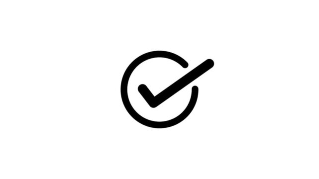 black check mark on black background, checkmark animation symbol, yes approve choice, approved tick mark, verified symbol, yes icon,on alpha transparent background.