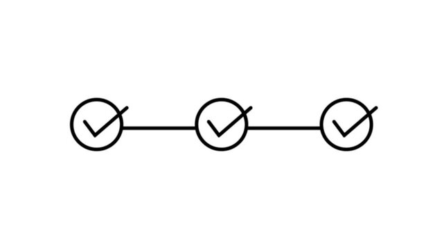 abstract 3 step infographic process with check mark icon animation. Step-by-step process icon animation on black background, process success with check on alpha transparent background.