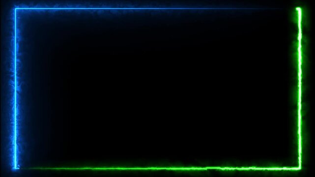 Abstract neon rectangle frame glowing with bright light on a black background