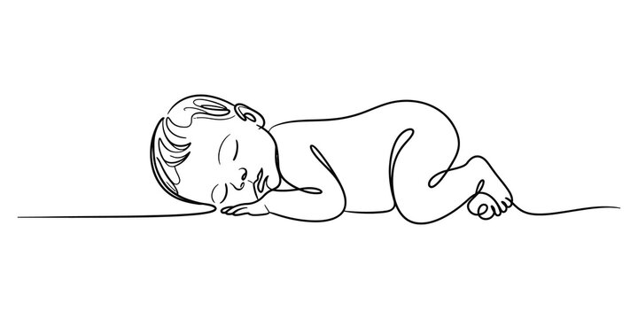 Continuous single line drawing of a cute sleeping baby