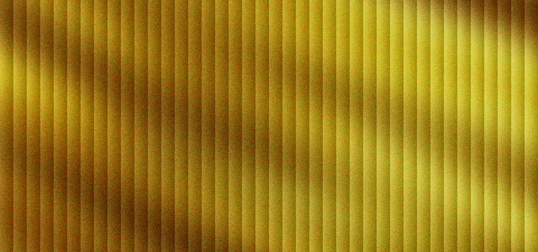 Golden corrugated metal texture with vertical ridges and soft shadows. Industrial yellow metallic background with ribbed pattern. Luxury gold wall paneling for modern architectural design use.