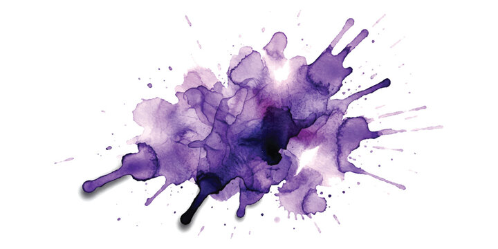 Purple and pink watercolor paint splash with artistic ink splatters
