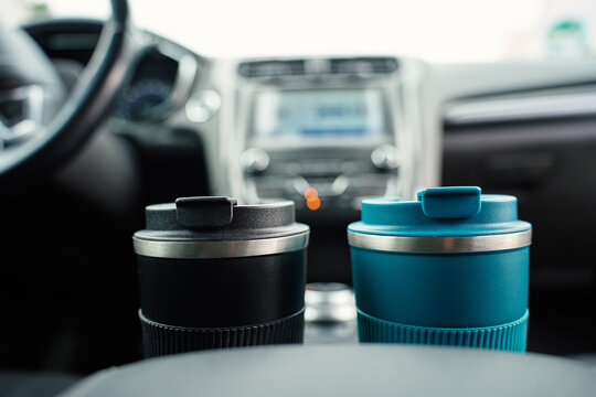 Reusable cups placed in car cup holders