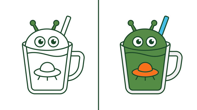 Cute alien drink illustration