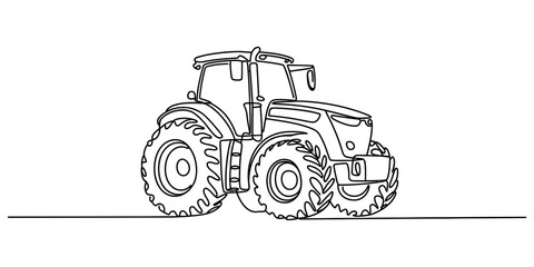 Black and white line art of a farm tractor vehicle isolated on a white background for coloring book or simple graphic design illustration project Vector, illustration © Single Line 2019