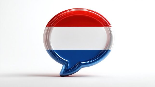 3D glossy speech bubble with Netherlands flag colors on white background