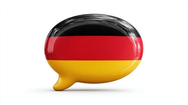 Glossy 3D speech bubble with German flag colors on white background