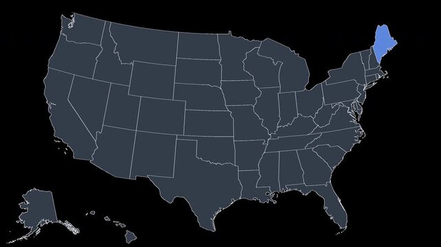 Maine Flashing Blue on US Election Map Animation Alpha 4K