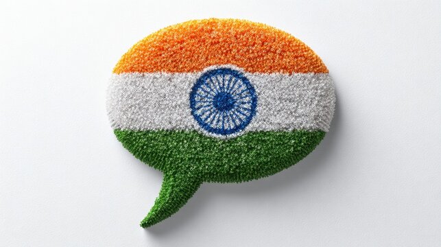 Indian flag speech bubble made of tiny coiled elements on white background