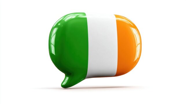 Irish flag speech bubble 3D render on white background concept