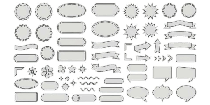 Collection of various vintage frames, banners, speech bubbles and decorative design elements