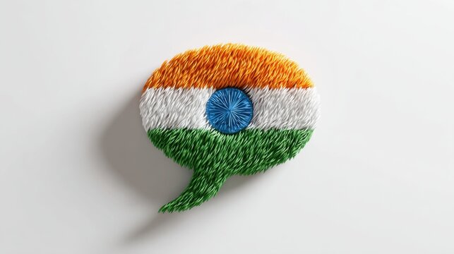 Indian flag tricolor speech bubble with textured fiber 3D render on white background