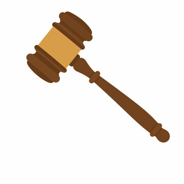 Diagonal Wooden Judge Gavel Flat Vector Icon Isolated on White Background for Court Judgment, Legal Authority, Justice System, Trial and Verdict Concept