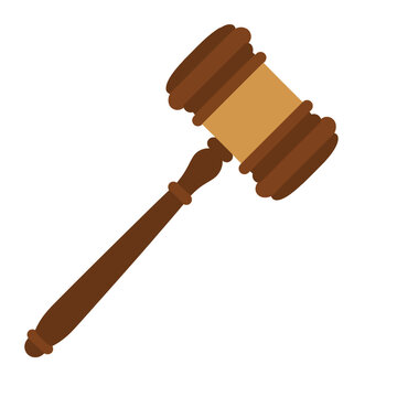 Angled Wooden Court Gavel Flat Vector Illustration Isolated on White Background for Legal Judgment, Justice, Law Enforcement, Judicial Ruling and Authority Concept