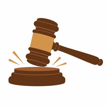 Judge Gavel Striking Sound Block Flat Vector Illustration Isolated on White Background for Court Verdict, Legal Decision, Justice, Judgment and Judicial Authority Concept