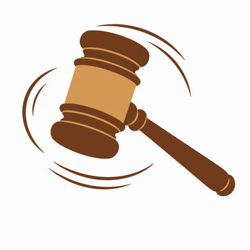 Spinning Wooden Judge Gavel with Circular Motion Lines Flat Vector Illustration Isolated on White Background for Dynamic Legal Action, Court Decision and Justice Concept
