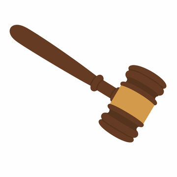 Tilted Wooden Judge Gavel Flat Vector Illustration Isolated on White Background for Law, Justice, Court Judgment, Legal Authority, Verdict, Hearing and Judicial Decision Concept