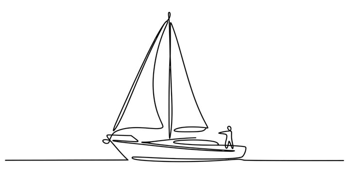 Simple one line drawing of a sailboat with a person on deck Vector, illustration