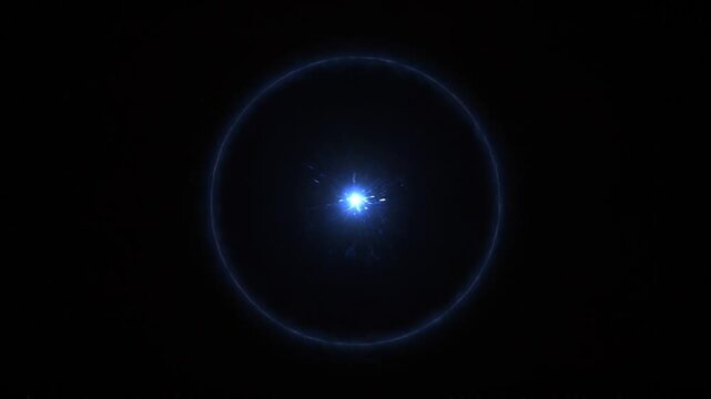 Blue electric energy sphere explosion with lightning arcs on black