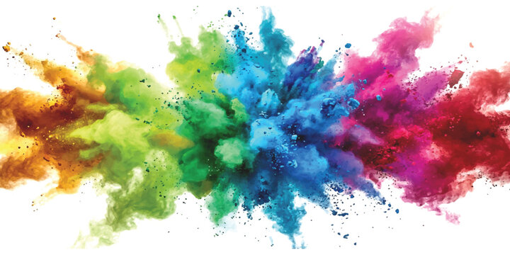 Vibrant rainbow color powder explosion with dynamic dust clouds