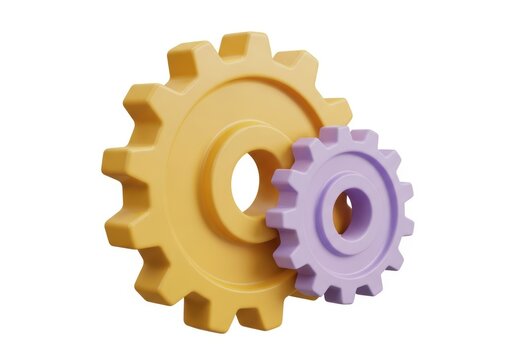Two colorful interlocking gears isolated on a white background representing teamwork