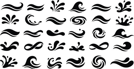 Water splash ocean wave silhouette set vector graphic for liquid drop swirl burst and sea surf icon design © Shafi Ullah