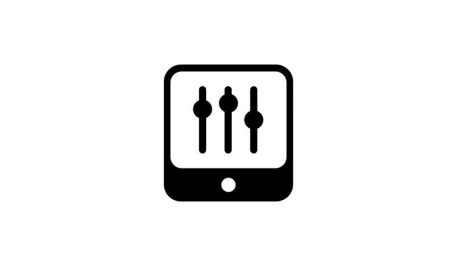 A tablet with equalizer sliders icon symbolizing audio mixing controls, sound engineering tools, digital settings adjustment, and multimedia devices
