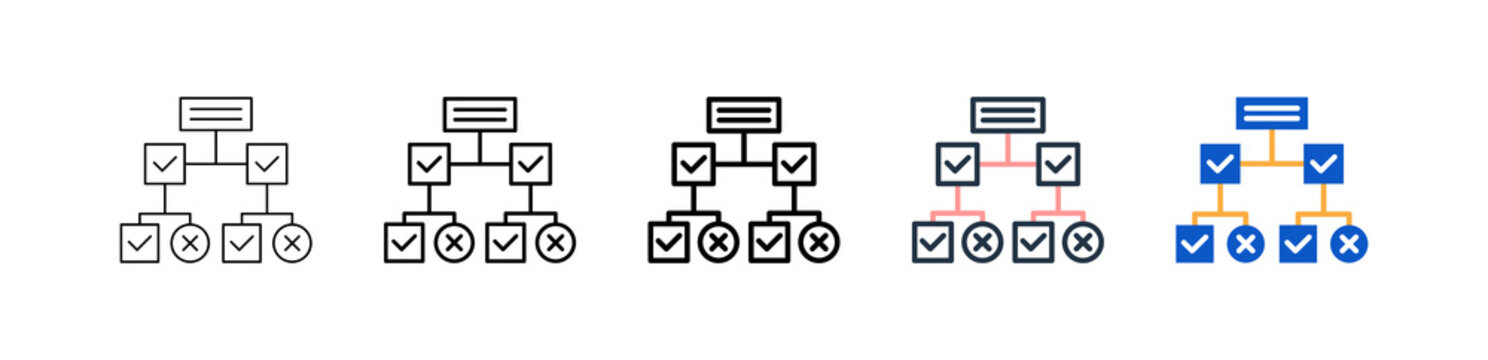 Decision Tree different style icons set vector illustration. 
