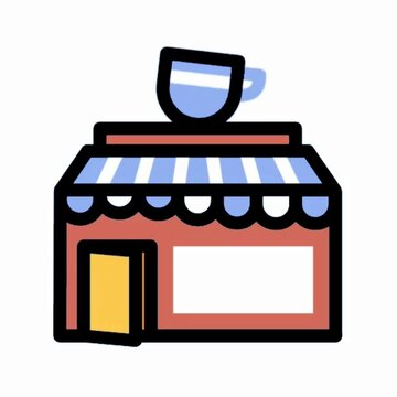 Coffee Shop Building Icon with Cup Sign, Small Cafe Storefront Illustration