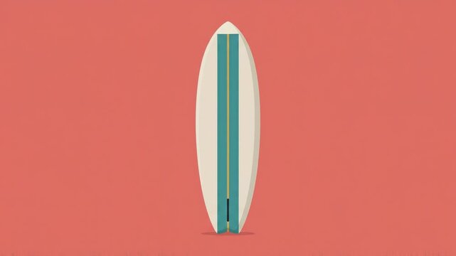 Minimalist vector illustration of a vintage surfboard isolated on a coral background