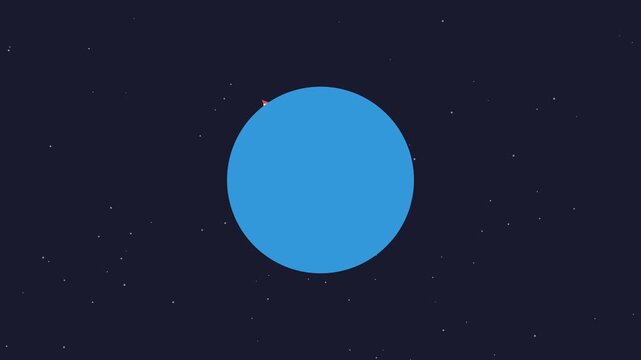 Rocket ship orbiting a blue planet. Space travel loading animation for web interface.