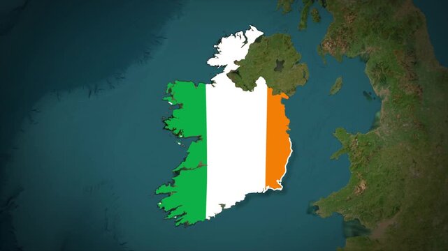 Ireland Map With Flag Colors Overlay Animation, Ireland Location Map, Europe Country Map