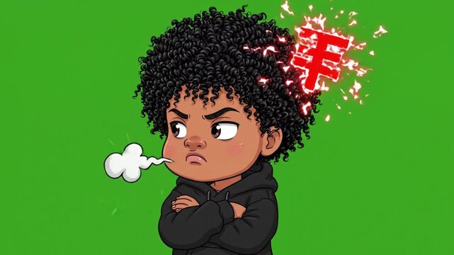 Angry Anime Boy Blowing Steam with Head Explosion on Green Screen. 4K Video