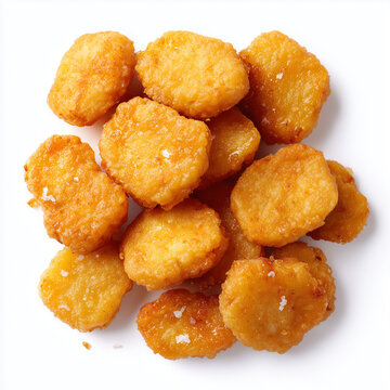 Golden Fried Crispy Chicken Nuggets Isolated on White