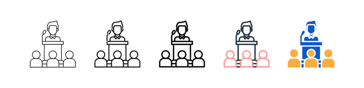 Public Speaking different style icons set vector illustration. 
