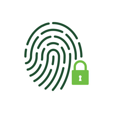 Fingerprint Identification Color Sign. Touch ID Line Icon. Finger Print Scanner with Lock Outline Icon. Biometric Identity. Isolated Vector Illustration.