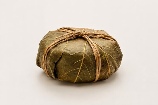Food wrapped in a leaf tied with twine, simple and natural presentation
