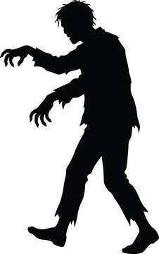 Zombie silhouette vector, walking undead monster character, spooky halloween horror creature, black silhouette of a shambling corpse isolated on White Background halloween black Silhouette