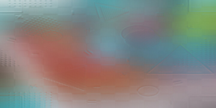 Abstract background with pastel rainbow gradient and geometric shapes.