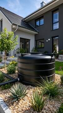 Moderner Regenwasserspeicher zur nachhaltigen Gartenbew&auml;sserung