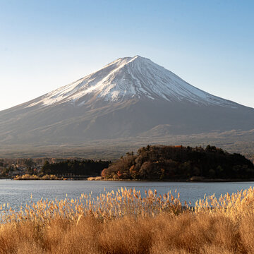 Mount Fuji, the iconic symbol of Japan, during the season of autumn foliage, a period of exceptional beauty.kawaguchiko,japan.