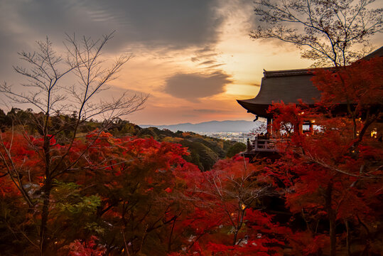 Panoramic View from Kiyomizu-dera Temple, Historic Buddhist Landmark and Popular Tourist Attraction in Kyoto, Japan