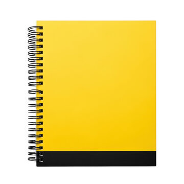 Spiral-bound yellow notepad with black cover and metallic spiral binding