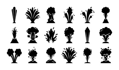 Explosion Icons Set, Blast and Burst Graphics, Dynamic Impact Symbols, Atomic Mushroom Cloud Vector Collection © Oishe