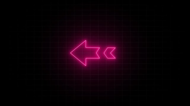 Abstract Directional arrow animation. signal icon. neon colour a moving arrow pointing to the  right to left, on black background.Abstract glowing left arrow icon animation 4k video.