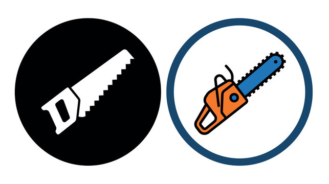 Chainsaw silhouettes and colorful icon on circular backgrounds tool illustrations chainsaws power cutting saw saws