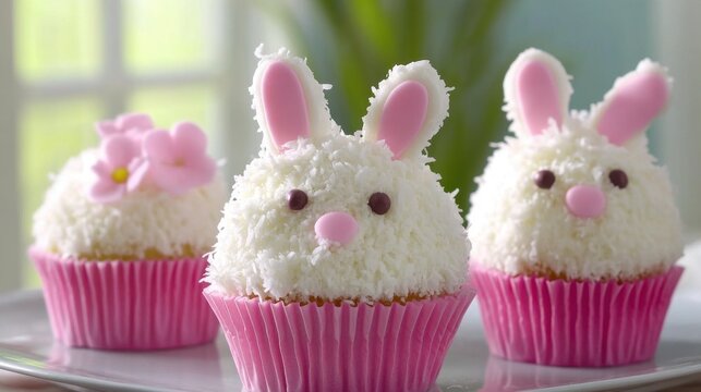 Easter Cupcakes Cute easter bunny cupcakes with coconut topping for spring celebration