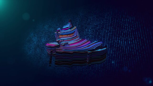 Animated reveal of a 3D extruded United Kingdom map with glowing neon wavy lines and United Kingdom text over a futuristic digital grid background featuring cinematic lighting and motion graphics.