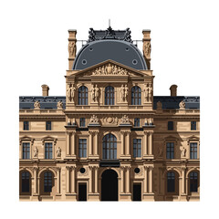 Fototapeta premium Louvre Palace Historical Facade Paris France Landmark Flat Vector